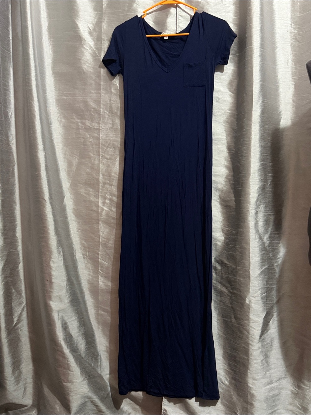 Velvet Torch Navy Short-Sleeve V‑Neck Maxi Dress